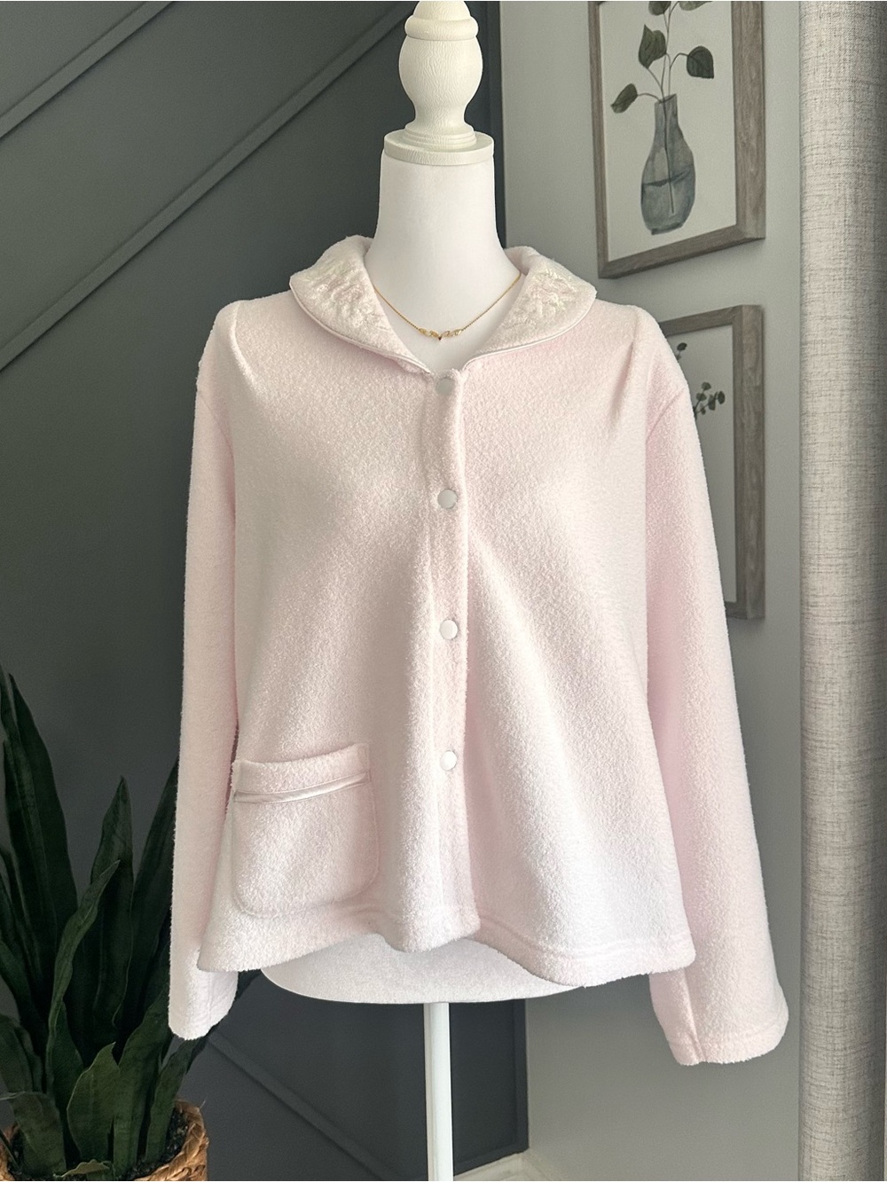 Miss Elaine Light Pink Plush Teddy Jacket with Patch Pocket